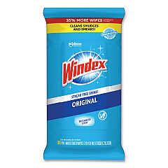 Windex Glass and Surface Wet Wipe, Cloth, 7 x 8, Unscented, White, 38/Pack (SJN319251EA)