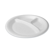 Plastifar Foam Dinnerware, 3-Compartment Plate, 9" dia, White, 125/Sleeve, 4 Sleeves/Bag, 1 Bag/Pack (PST12201)