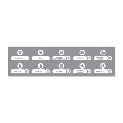 Rubbermaid Commercial Recycle Label Kit For Slim Jim Recycling Station Billboard, 10 Assorted Messages, 5.59 X 9.55, White/clear (RCP1977787)