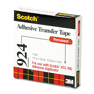Scotch ATG Adhesive Transfer Tape, Permanent, Holds Up to 0.5 lbs, 0.5" x 36 yds, Clear (MMM92412)