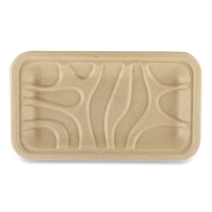 World Centric Fiber Trays, PLA Lined, PFAS Free, 1-Compartment, 8.3 x 4.9 x 0.7, Natural, Paper, 500/Carton (WORTRSC17SLLF)