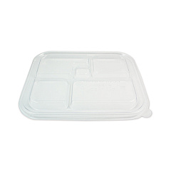 World Centric PLA Lids for Fiber Bento Box Containers, Five Compartments, 12.1 x 9.8 x 0.8, Clear, Plastic, 300/Carton (WORTRLCSBB)