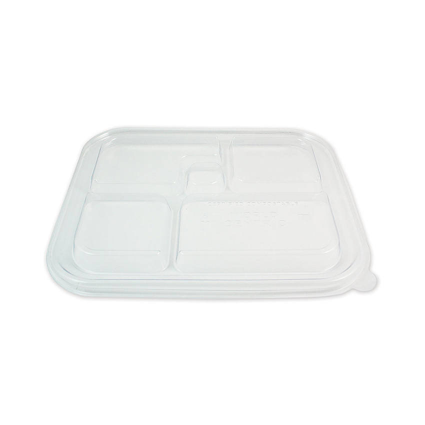 World Centric PLA Lids for Fiber Bento Box Containers, Five Compartments, 12.1 x 9.8 x 0.8, Clear, Plastic, 300/Carton (WORTRLCSBB)