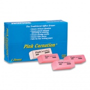 Dixon Pink Carnation Erasers, For Pencil Marks, Rectangular Block, Medium, Pink, Dozen (38900)
