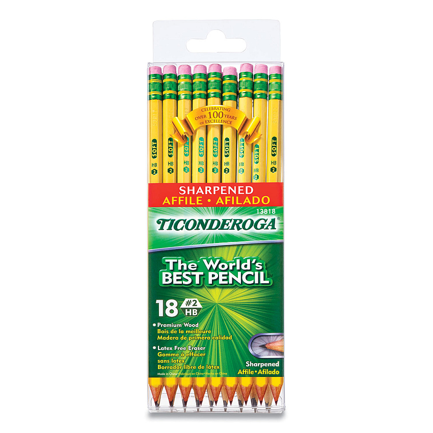 Ticonderoga Pre-Sharpened Pencil, HB (#2), Black Lead, Yellow Barrel, 18/Pack (DIX13818)