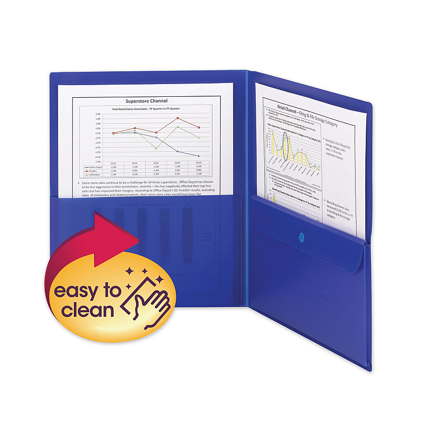 Smead Poly Two-Pocket Folder with Security Pocket, 11 x 8 1/2, Blue, 5/Pack (SMD87701)