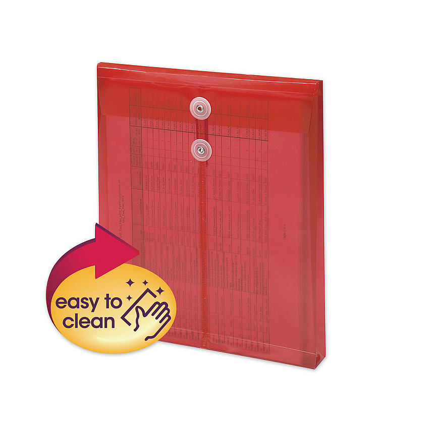 Smead Poly String and Button Interoffice Envelopes, Open-End (Vertical), 9.75 x 11.63, Transparent Red, 5/Pack (SMD89547)