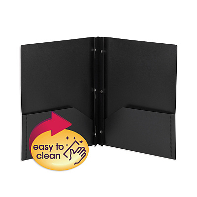 Smead Poly Two-Pocket Folder with Fasteners, 180-Sheet Capacity, 11 x 8.5, Black, 25/Box (SMD87725)