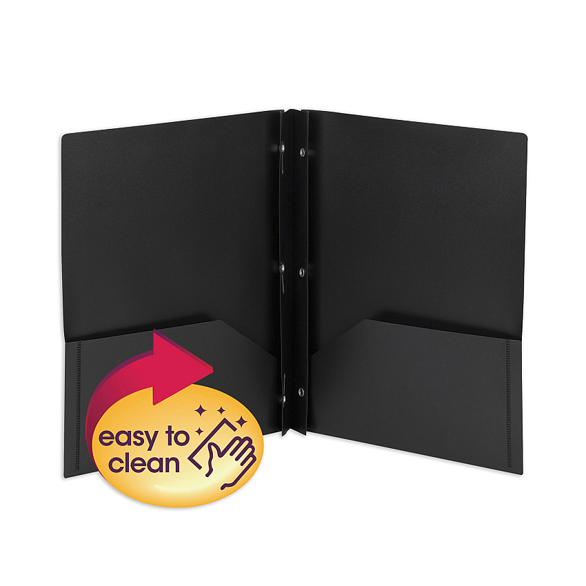 Smead Poly Two-Pocket Folder with Fasteners, 180-Sheet Capacity, 11 x 8.5, Black, 25/Box (SMD87725)