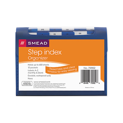 Smead Step Index Organizer, 12 Sections, Cord/Hook Closure, 1/6-Cut Tabs, Letter Size, Navy (SMD70902)