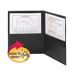 Smead Poly Two-Pocket Folder with Snap Closure Security Pocket, 100-Sheet Capacity, 11 x 8.5, Black, 5/Pack (SMD87700)