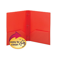 Smead Poly Two-Pocket Folder with Fasteners, 180-Sheet Capacity, 11 x 8.5, Red, 25/Box (SMD87727)