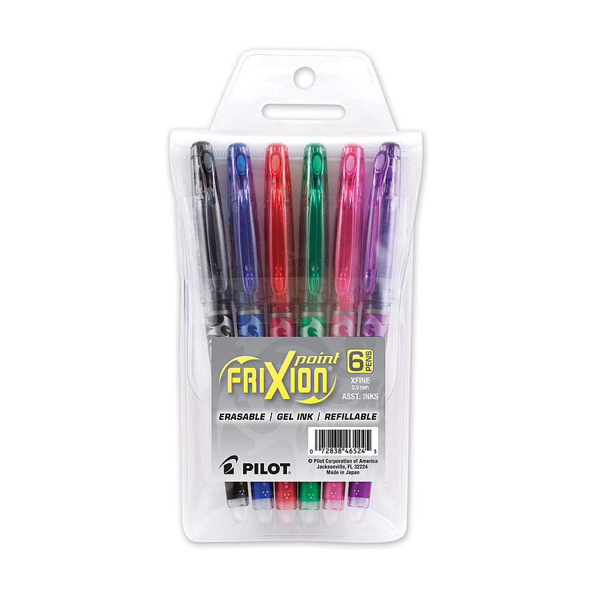 Pilot FriXion Ball Erasable Gel Pen, Stick, Extra-Fine 0.5 mm, Assorted Ink and Barrel Colors, 6/Pack (PIL46524)