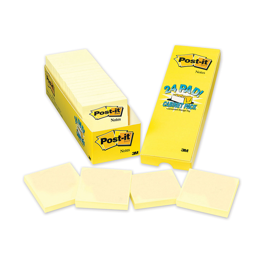 Post-it Notes Original Pads in Canary Yellow, Cabinet Pack, 3" x 3", 90 Sheets/Pad, 24 Pads/Pack (MMM70005141687)