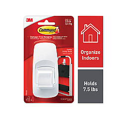 Command General Purpose Hooks, Jumbo, Plastic, White, 7.5 lb Capacity, White, 1 Hook and 4 Strips (MMM70005150993)