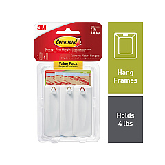 Command Sawtooth Picture Hanger Value Pack, Large, Plastic, White, 5 lb Capacity, 3 Hooks and 6 Strips/Pack (MMM70005152858)