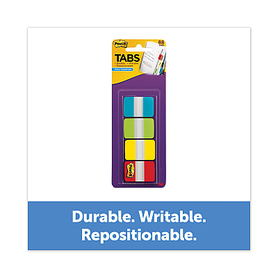 Post-it 1" Wide Tabs with Dispenser, Aqua, Lime, Red, Yellow, 88/Pack (MMM70005179232)