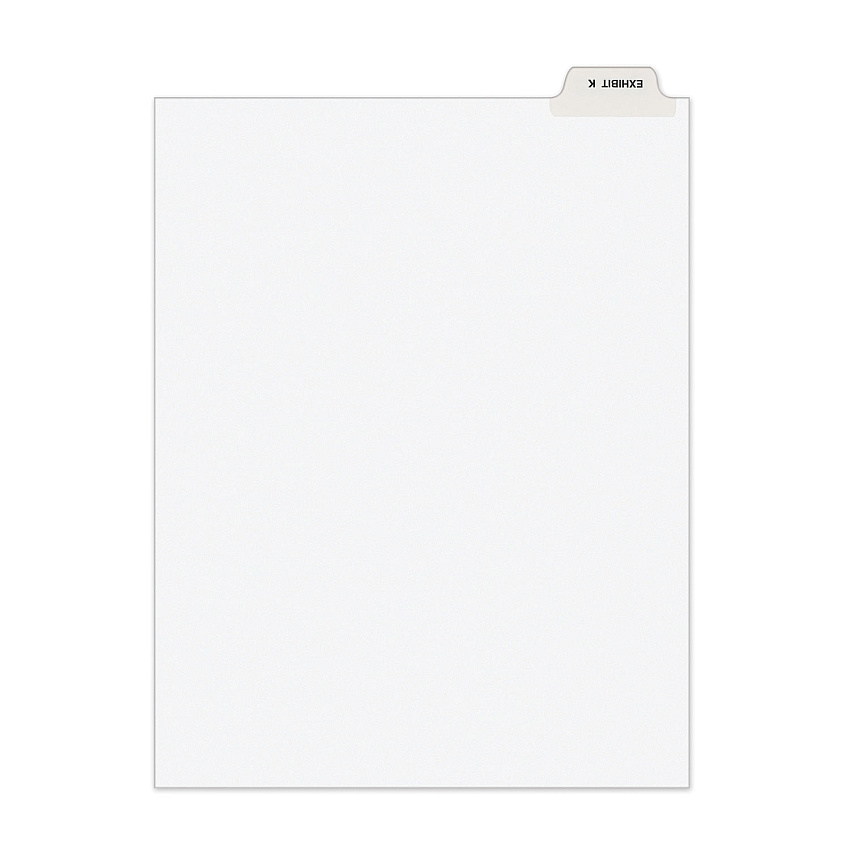 Avery-Style Preprinted Legal Bottom Tab Divider, 26-Tab, Exhibit K, 11 x 8.5, White, 25/PK (AVE11950)