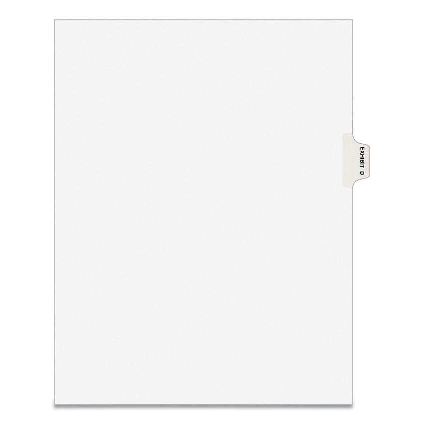 Avery-Style Preprinted Legal Side Tab Divider, 26-Tab, Exhibit D, 11 x 8.5, White, 25/Pack, (1374) (AVE01374)
