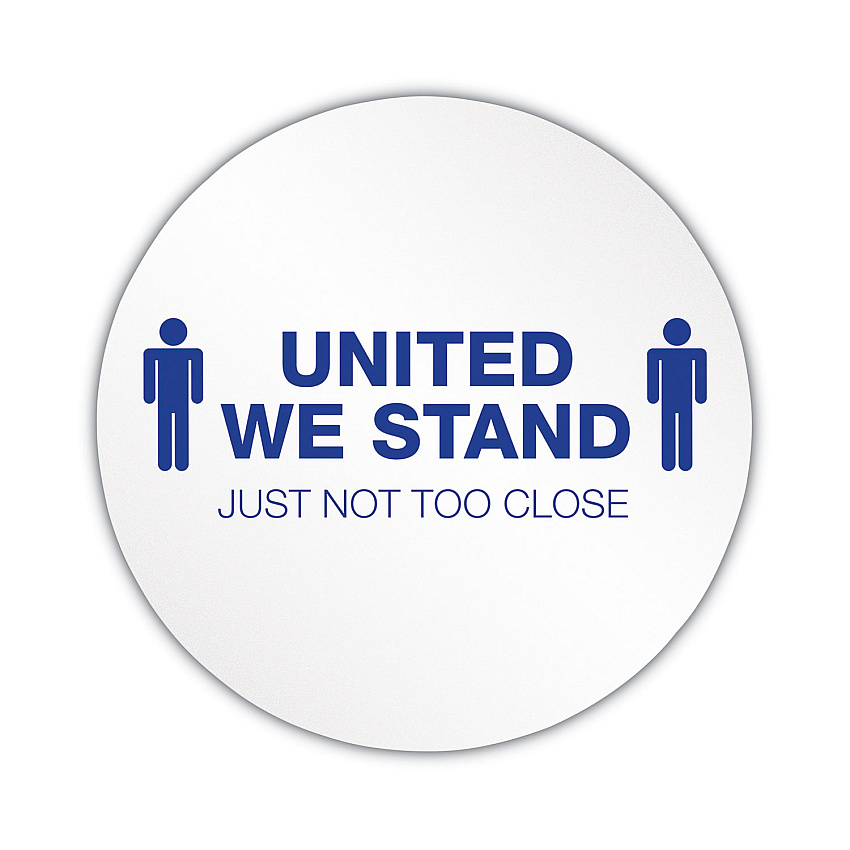 deflecto Personal Spacing Discs, United We Stand, 20" dia, White/Blue, 50/Carton (DEFPSDD20UWS50)