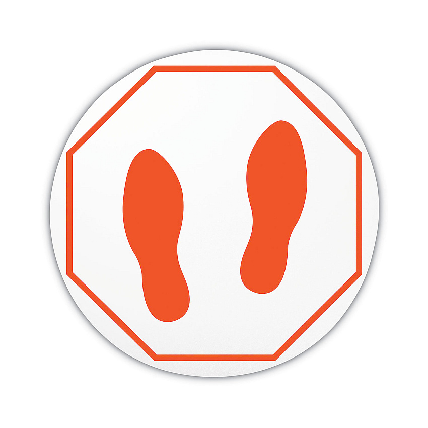 deflecto Personal Spacing Discs, Feet, 20" dia, Clear/Red, 6/Pack (DEFPSDD20FPSS6)