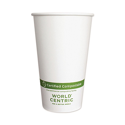 World Centric Paper Hot Cups, 16 oz, White, 1,000/Carton (WORCUPA16)
