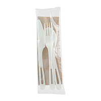 World Centric TPLA Compostable Cutlery, Knife/Fork/Spoon/Napkin, 6", White, 250/Carton (WORASPSTN)