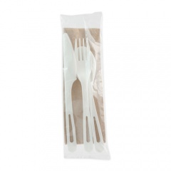World Centric TPLA Compostable Cutlery, Knife/Fork/Spoon/Napkin, 6", White, 250/Carton (ASPSTN)