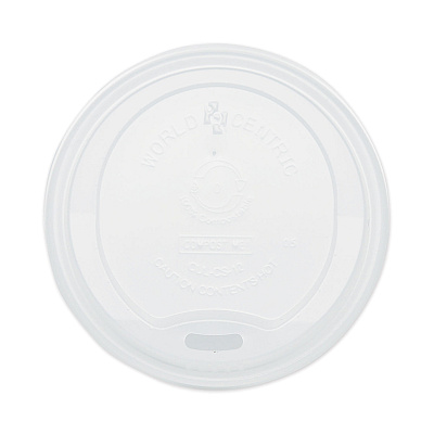 World Centric PLA Lids for Hot Cups, Fits 10 oz to 20 oz Cups, White, 1,000/Carton (WORCULCS12)
