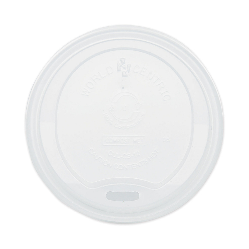 World Centric PLA Lids for Hot Cups, Fits 10 oz to 20 oz Cups, White, 1,000/Carton (WORCULCS12)