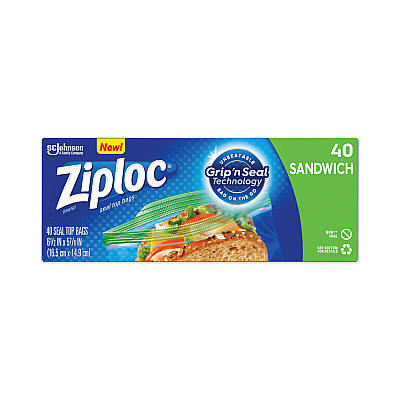 Ziploc Resealable Sandwich Bags, 6.5" x 5.88", Clear, 40/Box (SJN315882BX)