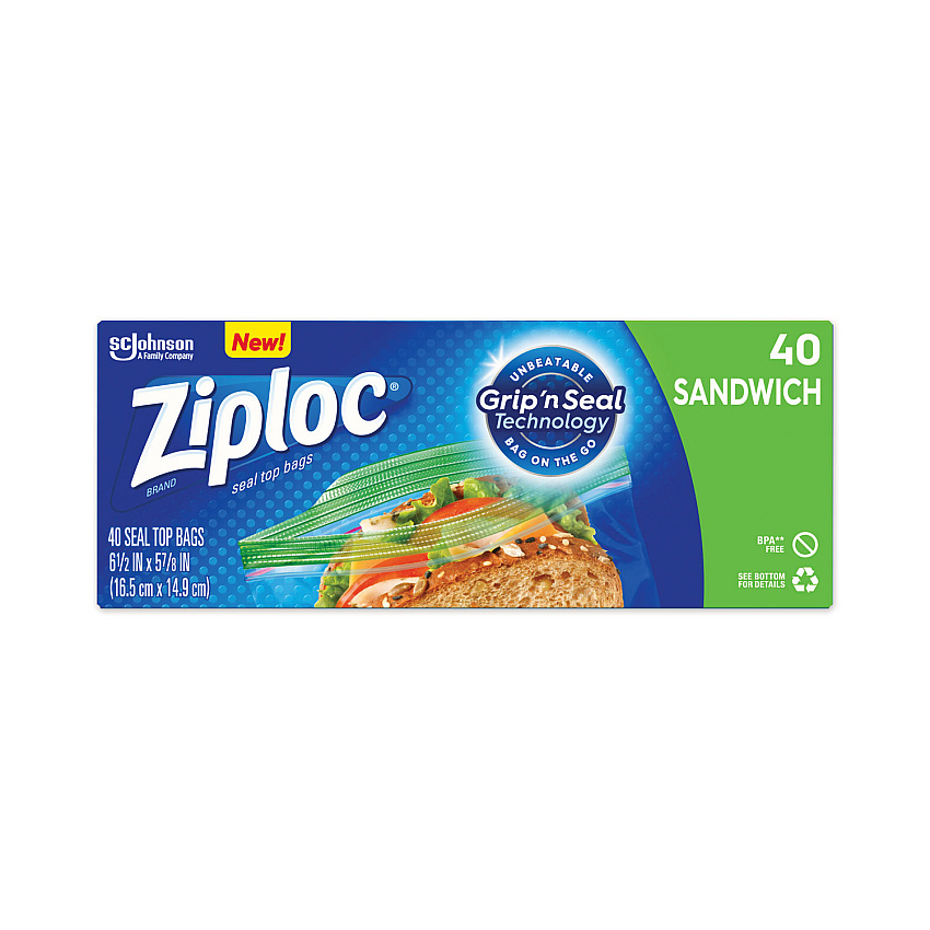 Ziploc Resealable Sandwich Bags, 6.5" x 5.88", Clear, 40/Box (SJN315882BX)