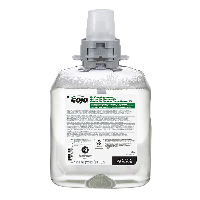 GOJO E1 Foam Handwash Refill, Fragrance-Free, 1,250 mL, 4/Carton (GOJ516704CT)