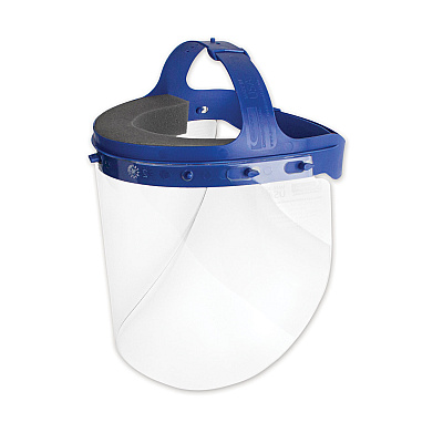 Suncast Commercial Fully Assembled Full Length Face Shield with Head Gear, 16.5 x 10.25 x 11, Clear/Blue, 16/Carton (SUAHGASSY16)