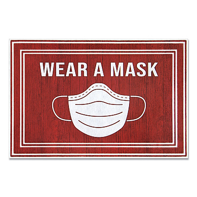 Apache Mills Message Floor Mats, 24 x 36, Red/White, "Wear A Mask" (APH3984528842X3)