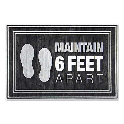Apache Mills Message Floor Mats, 24 x 36, Charcoal, "Maintain 6 Feet Apart" (APH3984528772X3)