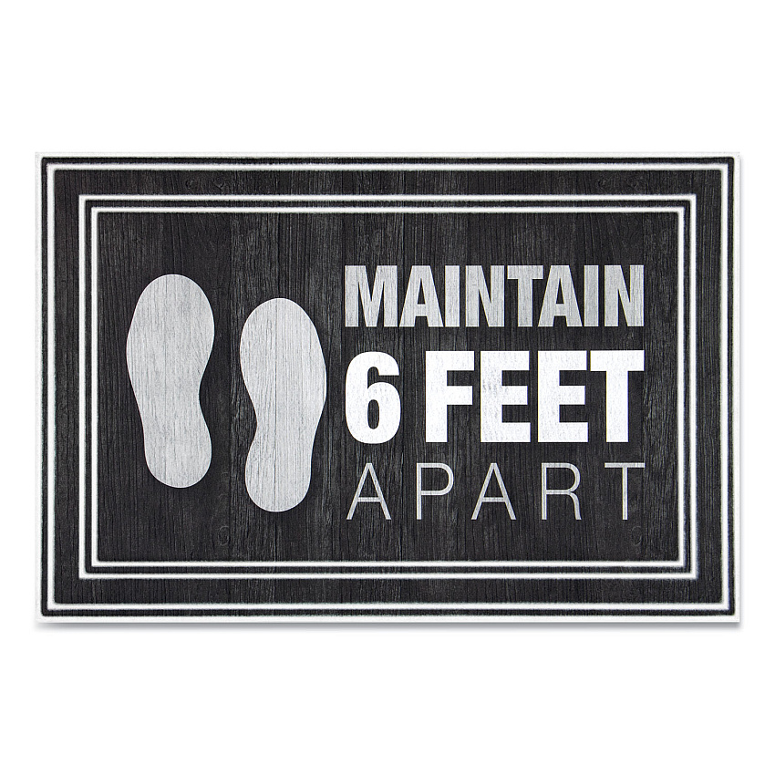 Apache Mills Message Floor Mats, 24 x 36, Charcoal, "Maintain 6 Feet Apart" (APH3984528772X3)