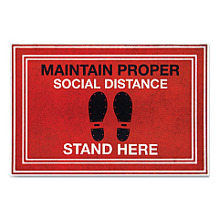 Apache Mills Message Floor Mats, 24 x 36, Red/Black, "Maintain Social Distance Stand Here" (APH3984528792X3)