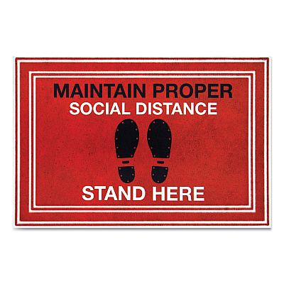 Apache Mills Message Floor Mats, 24 x 36, Red/Black, "Maintain Social Distance Stand Here" (APH3984528792X3)