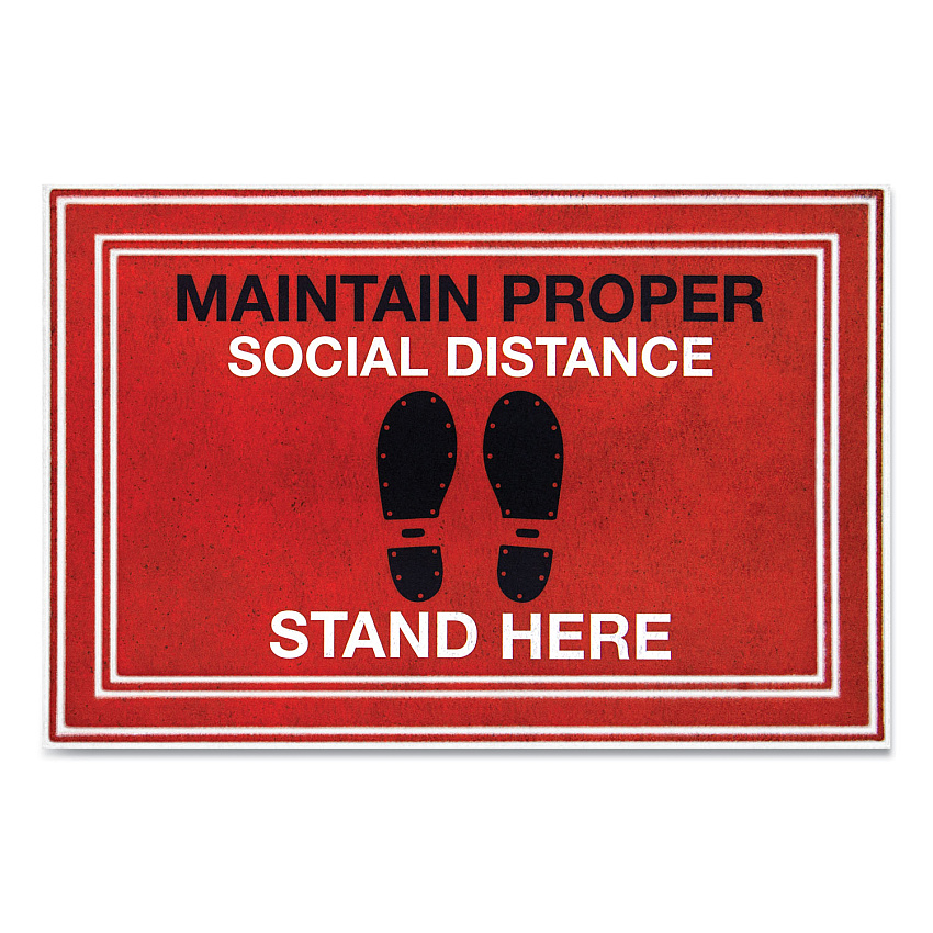 Apache Mills Message Floor Mats, 24 x 36, Red/Black, "Maintain Social Distance Stand Here" (APH3984528792X3)