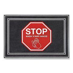 Apache Mills Message Floor Mats, 24 x 36, Charcoal/Red, "Stop Wash Your Hands" (APH3984528832X3)