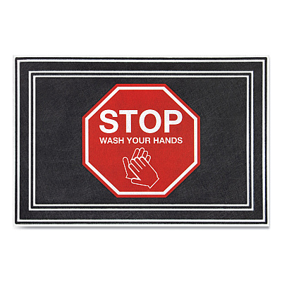 Apache Mills Message Floor Mats, 24 x 36, Charcoal/Red, "Stop Wash Your Hands" (APH3984528832X3)