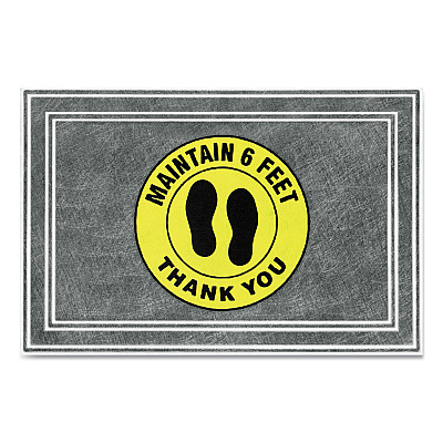 Apache Mills Message Floor Mats, 24 x 36, Charcoal/Yellow, "Maintain 6 Feet Thank You" (APH3984528802X3)