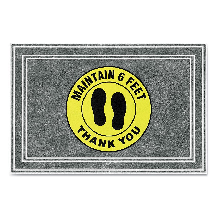 Apache Mills Message Floor Mats, 24 x 36, Charcoal/Yellow, "Maintain 6 Feet Thank You" (APH3984528802X3)