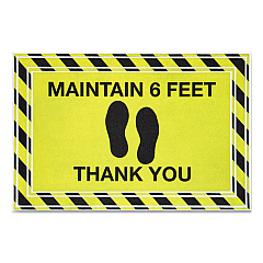 Apache Mills Message Floor Mats, 24 x 36, Black/Yellow, "Maintain 6 Feet Thank You" (APH3984528782X3)