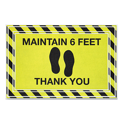 Apache Mills Message Floor Mats, 24 x 36, Black/Yellow, "Maintain 6 Feet Thank You" (APH3984528782X3)