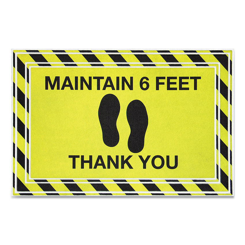 Apache Mills Message Floor Mats, 24 x 36, Black/Yellow, "Maintain 6 Feet Thank You" (APH3984528782X3)