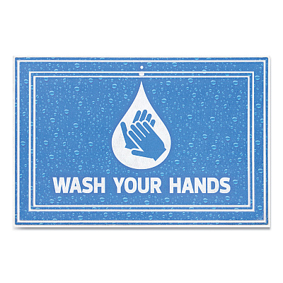 Apache Mills Message Floor Mats, 24 x 36, Blue, "Wash Your Hands" (APH3984528822X3)