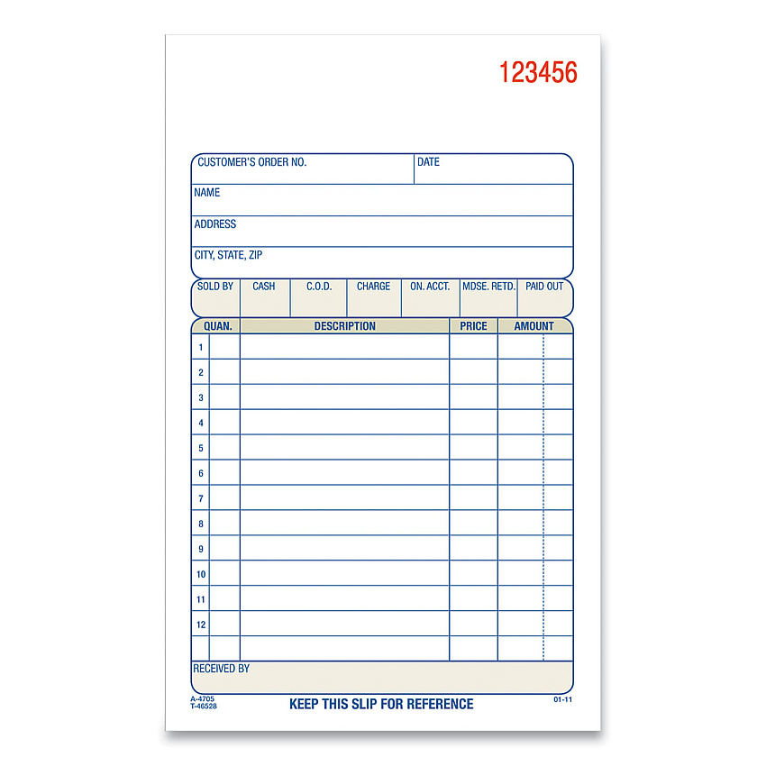 Adams 3-Part Sales Book, 12 Lines, Three-Part Carbonless, 4.19 x 7.19, 50 Forms/Pad, 10 Pads/Carton (ABFTC470510)
