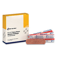 First Aid Only Heavy Woven Adhesive Bandages, Strip, 0.75 x 3, 100/Box (FAOH119)